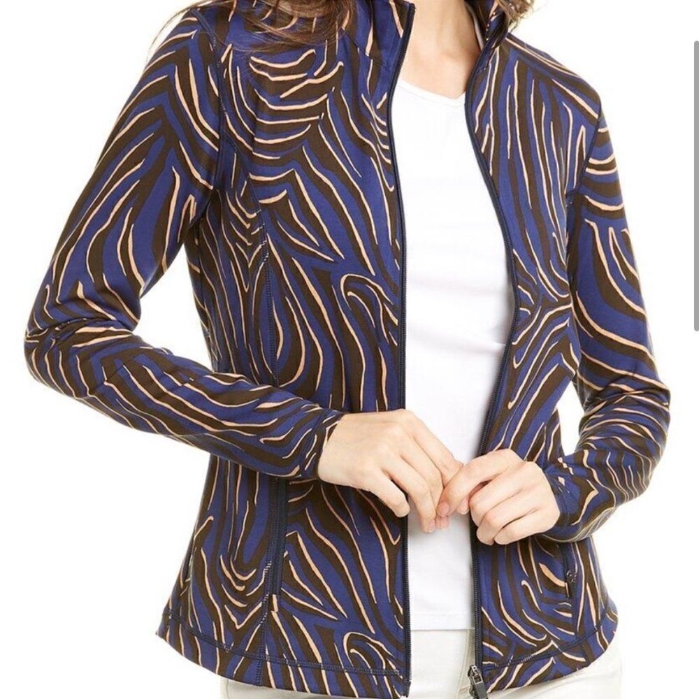 J McLaughlin Billie Zip Jacket Zambria Animal Print Blue Brown